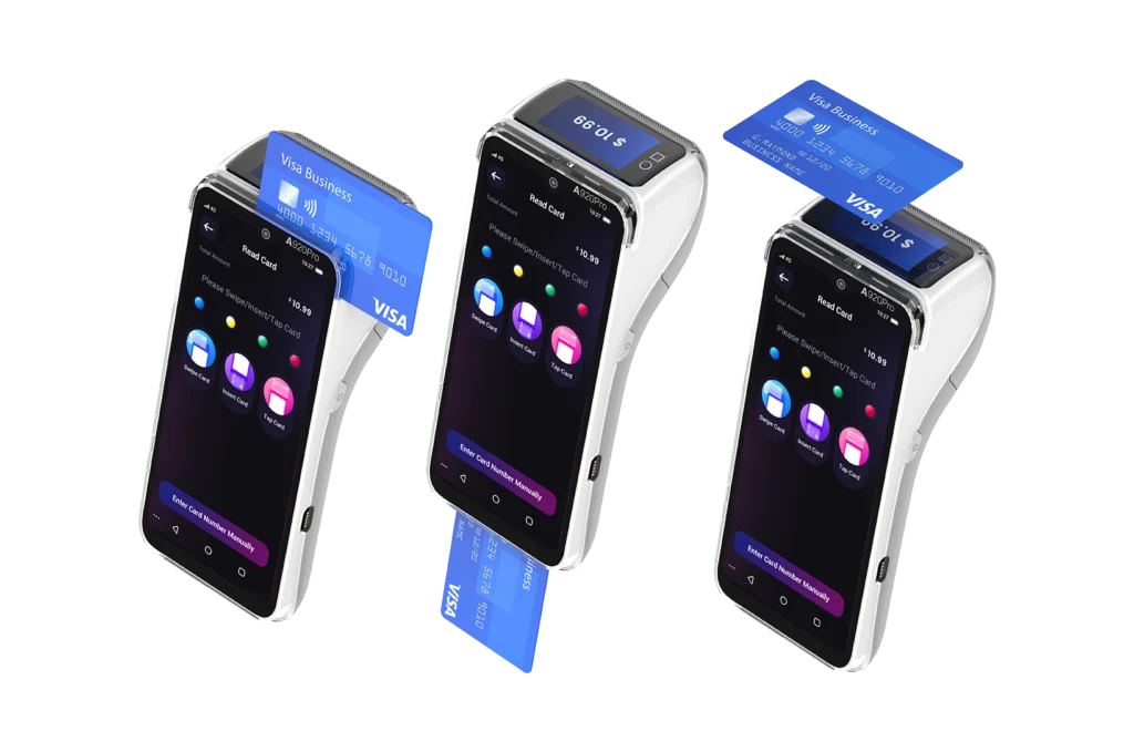 PAX A920 Pro accepting tap, dip, and swipe Visa Business card