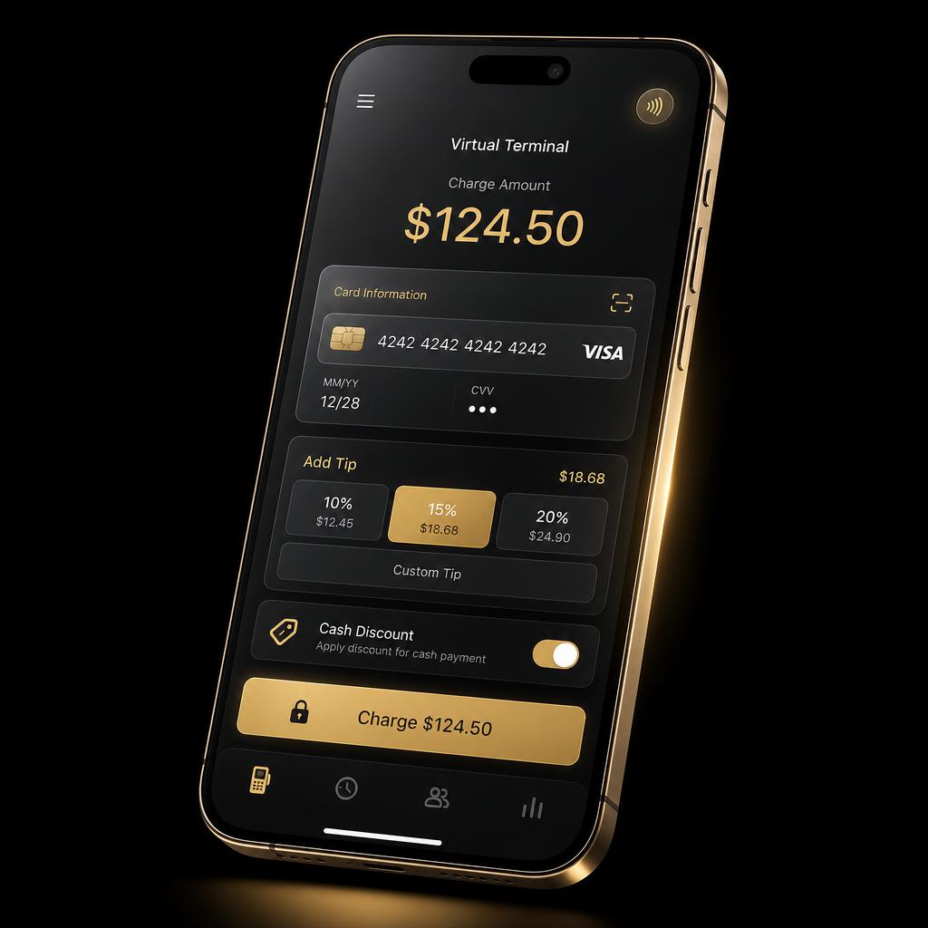 Valor Mobile App virtual terminal interface on iPhone