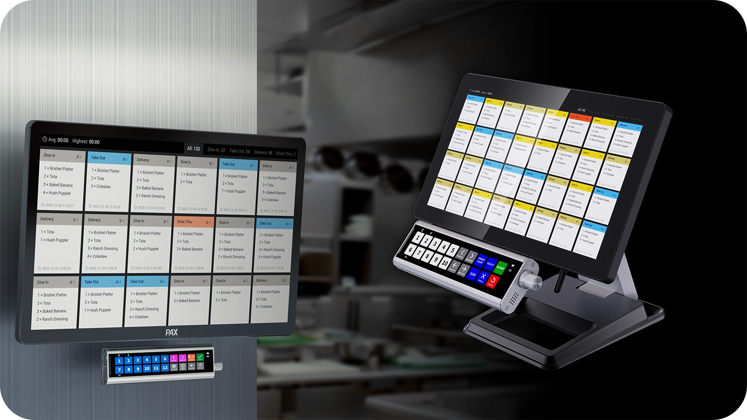 Elys Display KDS in kitchen environment with PB20 bump bar