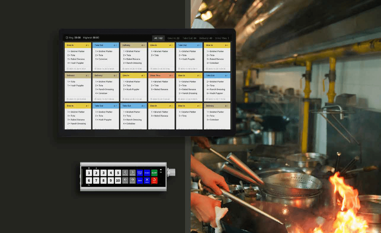 PAX Elys Bump Bar in a live kitchen scene clearing active tickets