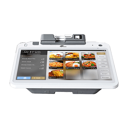 PAX E700 12.5-inch merchant display showing tableside order interface