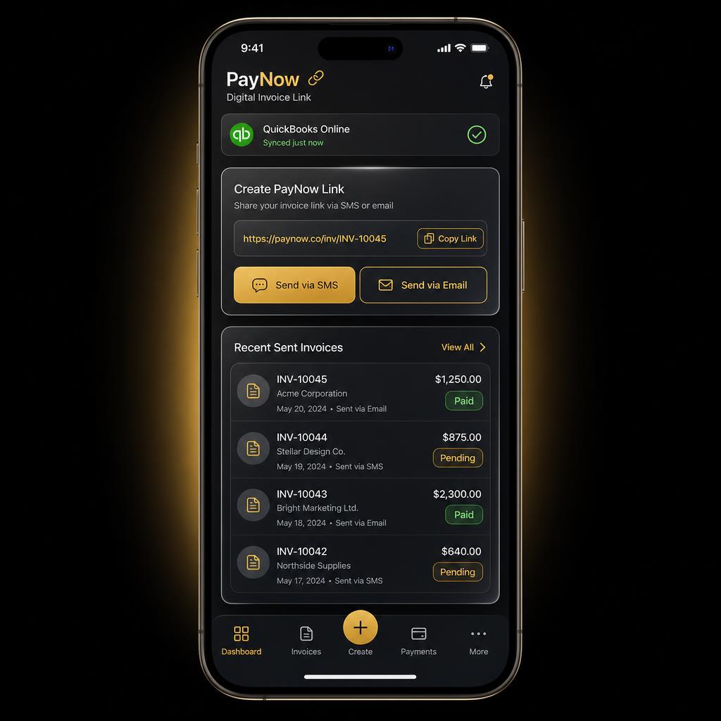 Valor Mobile App PayNow invoicing and batch tracking screen