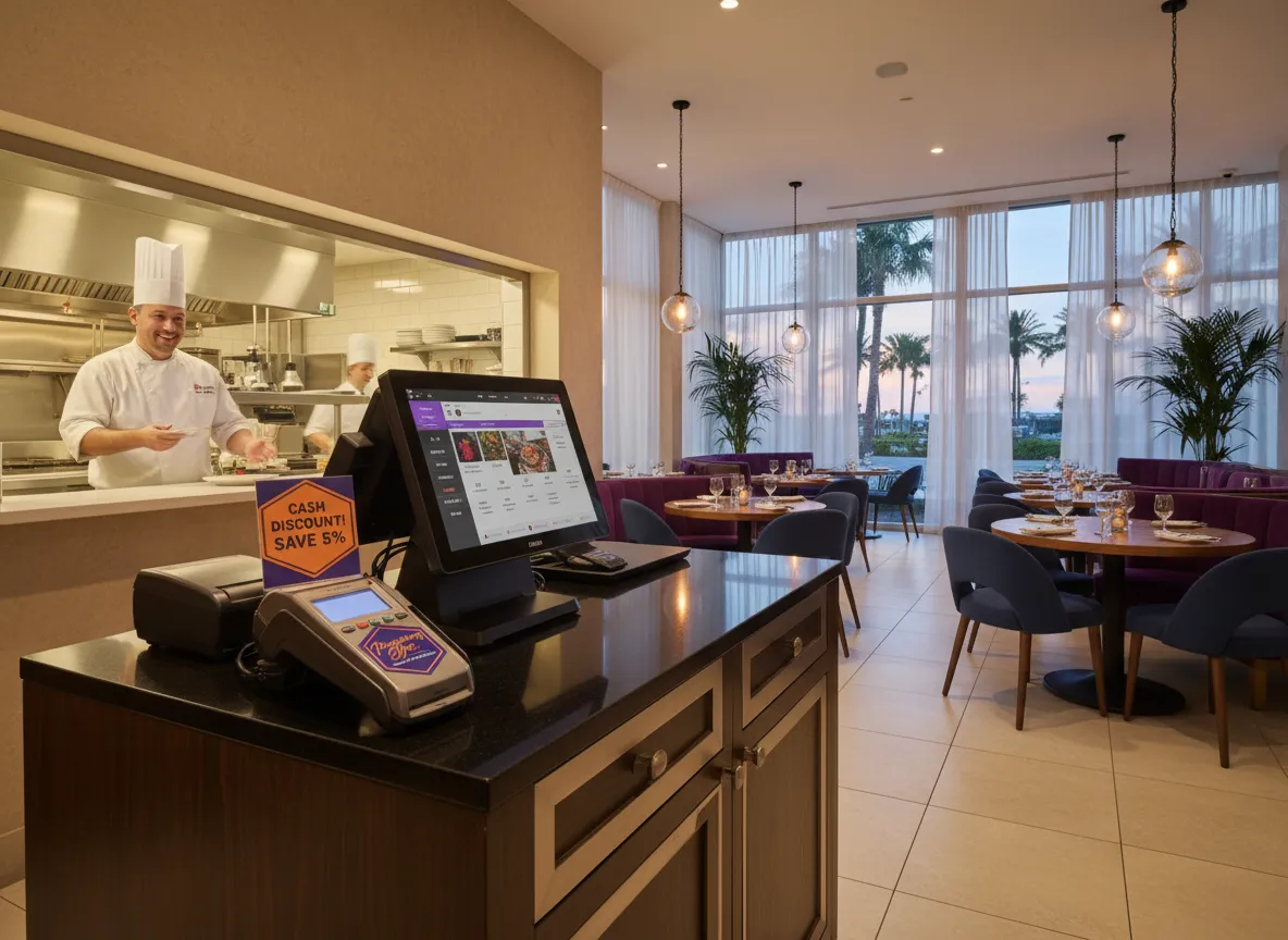 Pembroke Pines restaurant owner reviewing interchange-plus statement with Processing Bros