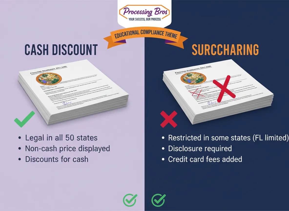Cash discount vs surcharging comparison with Processing Bros compliance