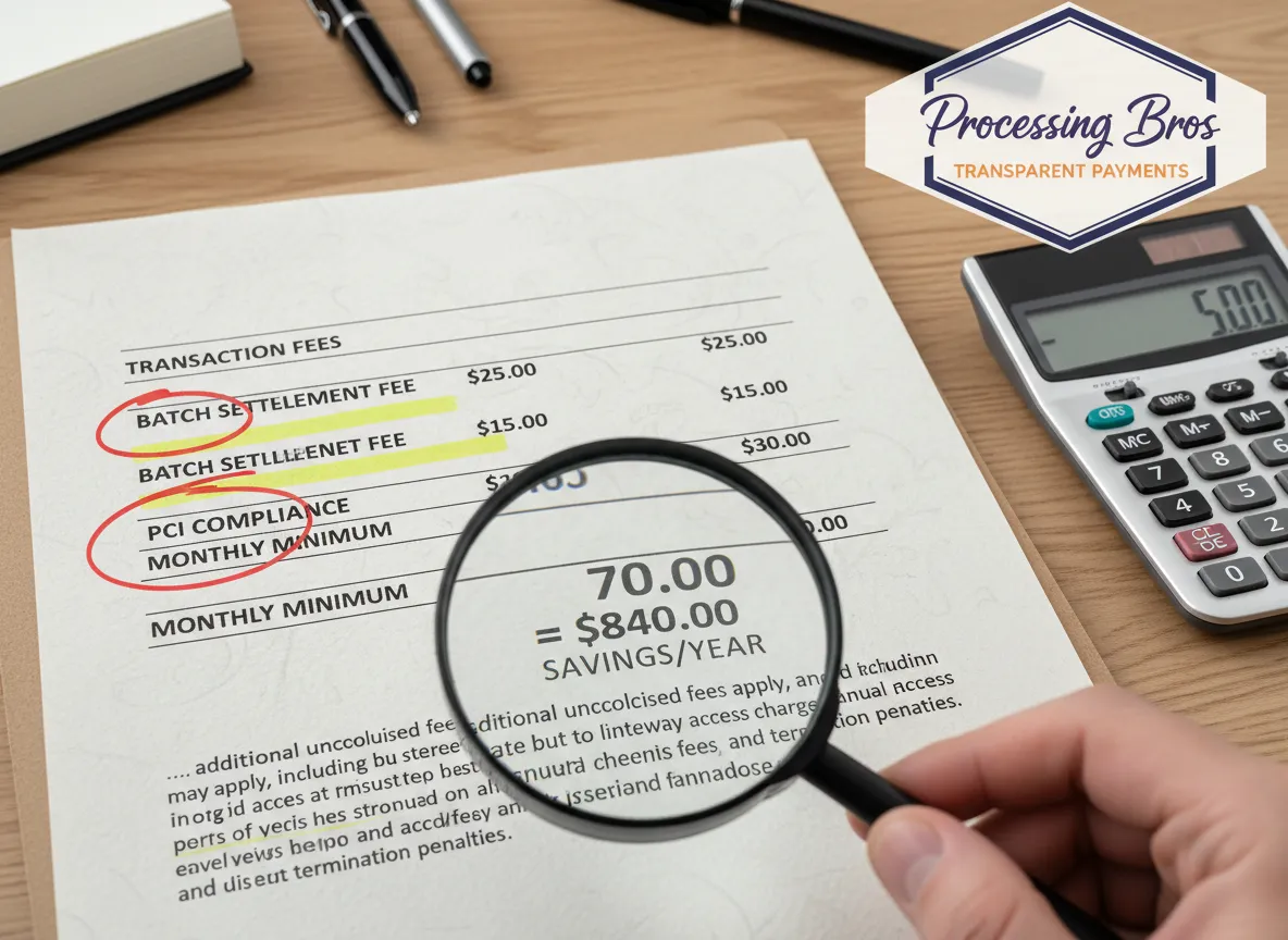 Merchant statement audit highlighting hidden fees with Processing Bros