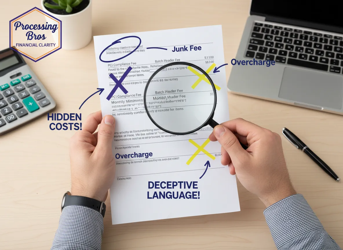 Merchant statement analysis with hidden fees revealed by Processing Bros