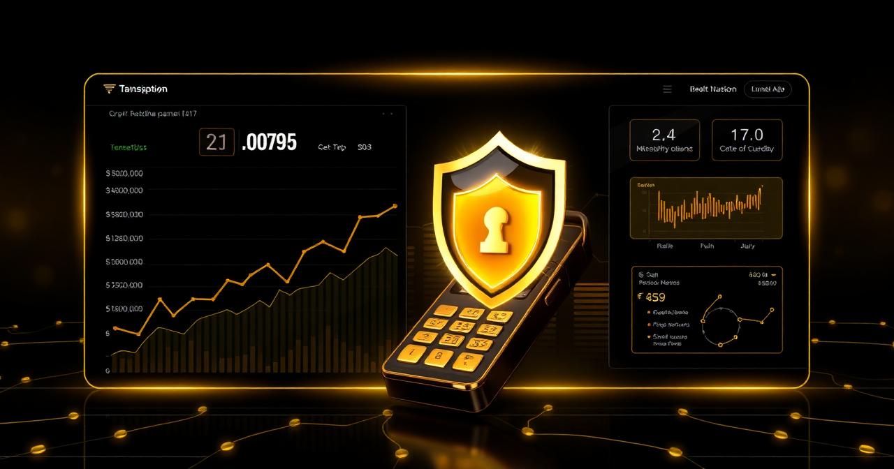 High-volume merchant account enterprise payment infrastructure — gold and charcoal scaling dashboard illustration