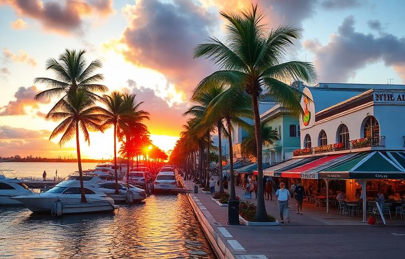 Las Olas Boulevard waterfront at sunset in Fort Lauderdale, FL